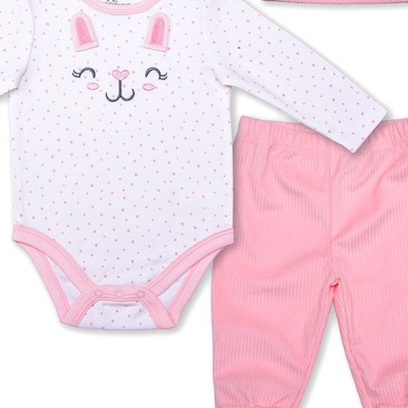 MINI BEAN NWT Polka Dot Happy Bunny Long-Sleeve Bodysuit Set - Picture 3 of 4